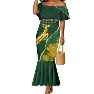 Personalised South Africa Rugby 2023 Mermaid Dress Bokke Champions Kente Ethnic