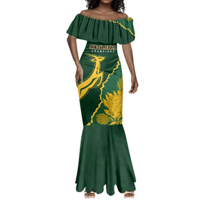 Personalised South Africa Rugby 2023 Mermaid Dress Bokke Champions Kente Ethnic