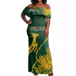 Personalised South Africa Rugby 2023 Off Shoulder Maxi Dress Bokke Champions Kente Ethnic