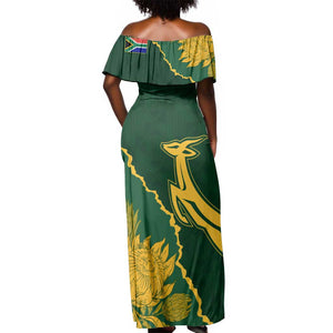 Personalised South Africa Rugby 2023 Off Shoulder Maxi Dress Bokke Champions Kente Ethnic