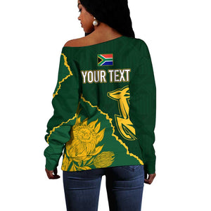 Personalised South Africa Rugby 2023 Off Shoulder Sweater Bokke Champions Kente Ethnic