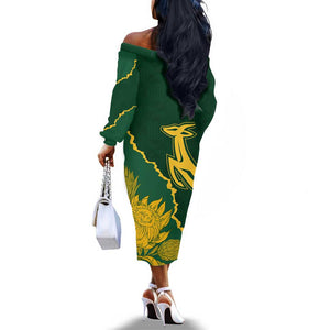 Personalised South Africa Rugby 2023 Off The Shoulder Long Sleeve Dress Bokke Champions Kente Ethnic