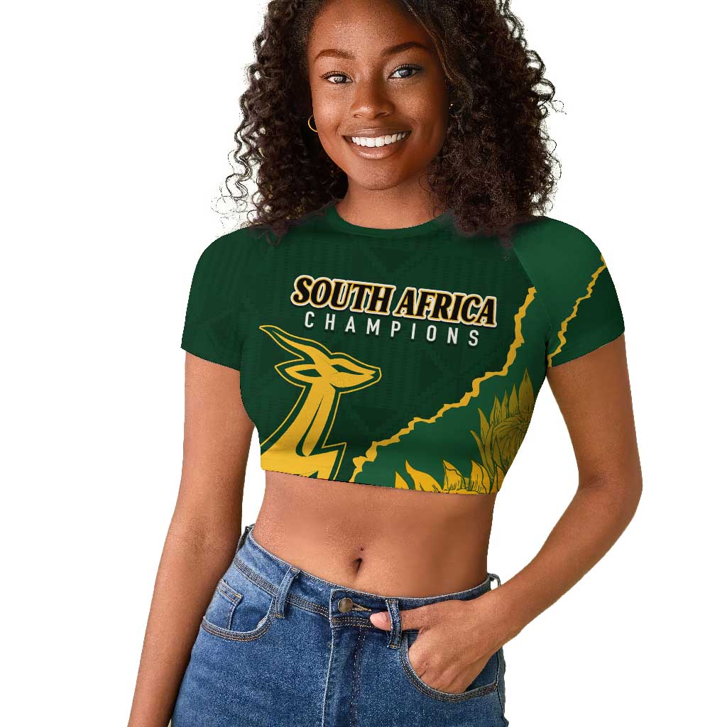 Personalised South Africa Rugby 2023 Raglan Cropped T shirt Bokke Champions Kente Ethnic