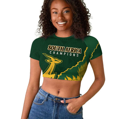 Personalised South Africa Rugby 2023 Raglan Cropped T shirt Bokke Champions Kente Ethnic