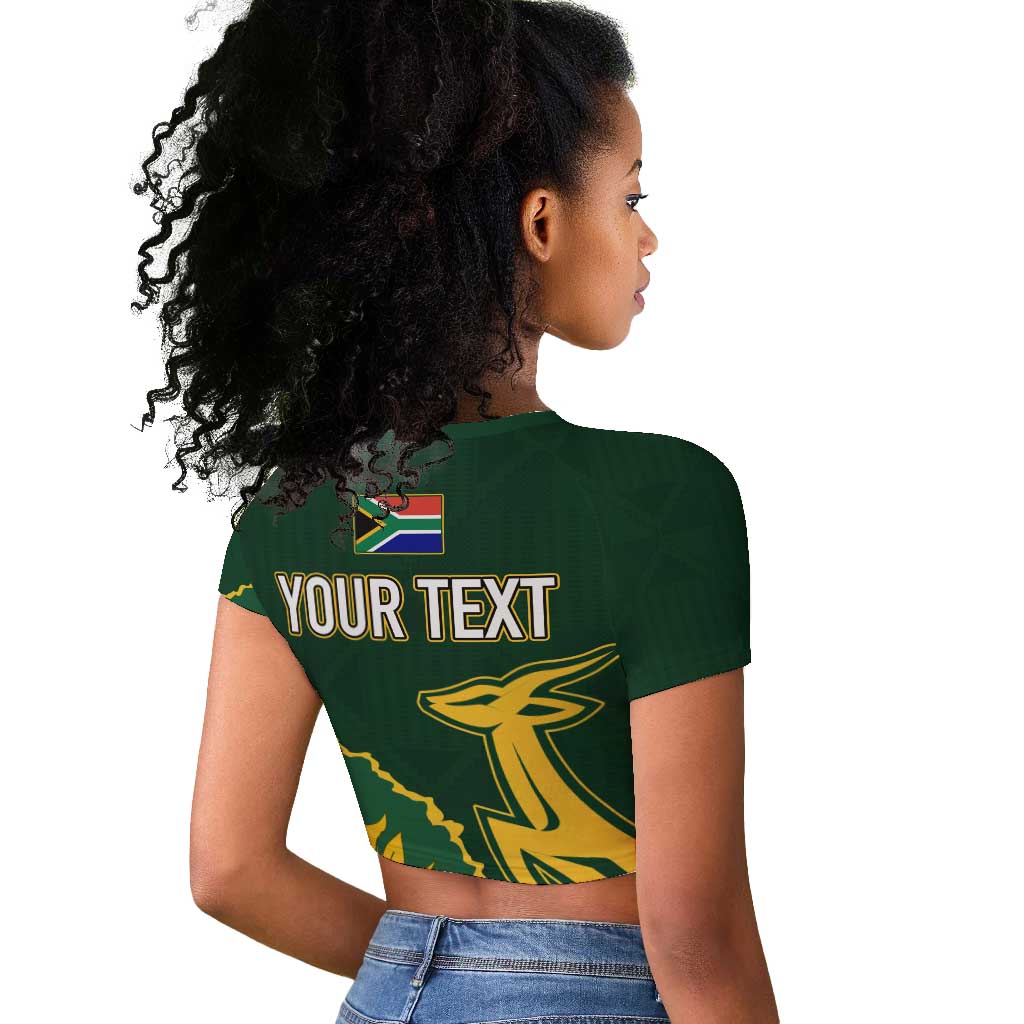 Personalised South Africa Rugby 2023 Raglan Cropped T shirt Bokke Champions Kente Ethnic