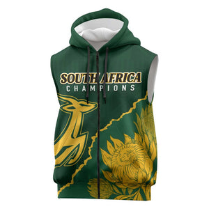 Personalised South Africa Rugby 2023 Sleeveless Zip Hoodie Bokke Champions Kente Ethnic - African Pride
