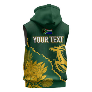Personalised South Africa Rugby 2023 Sleeveless Zip Hoodie Bokke Champions Kente Ethnic - African Pride
