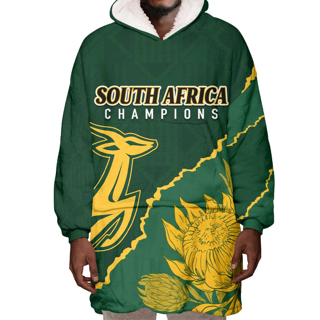 Personalised South Africa Rugby 2023 Wearable Blanket Hoodie Bokke Champions Kente Ethnic