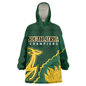 Personalised South Africa Rugby 2023 Wearable Blanket Hoodie Bokke Champions Kente Ethnic