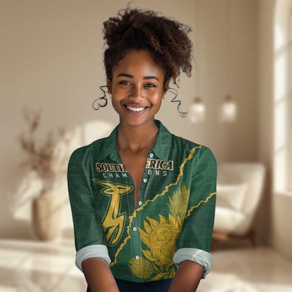 Personalised South Africa Rugby 2023 Women Casual Shirt Bokke Champions Kente Ethnic LT7