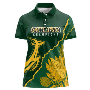 Personalised South Africa Rugby 2023 Women Polo Shirt Bokke Champions Kente Ethnic