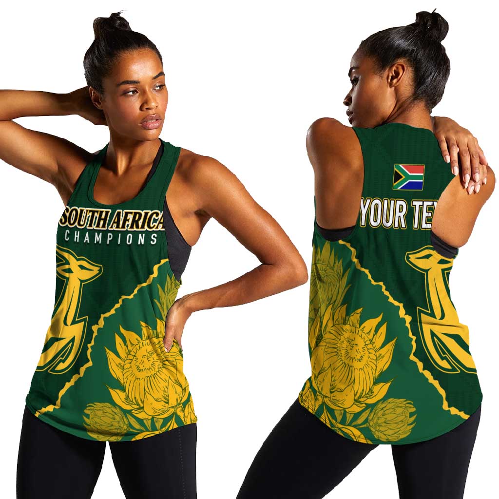 Personalised South Africa Rugby 2023 Women Racerback Tank Bokke Champions Kente Ethnic