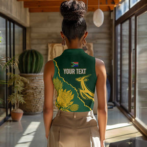 Personalised South Africa Rugby 2023 Women Sleeveless Polo Shirt Bokke Champions Kente Ethnic