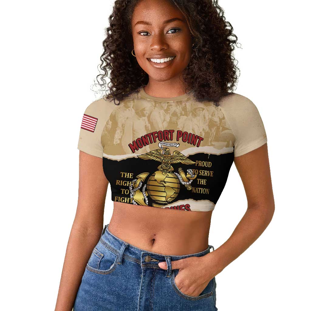 Montfort Point Marines Raglan Cropped T shirt African American First To Fight Prejudice