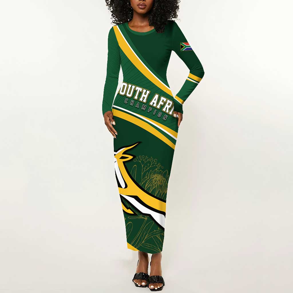 South Africa Rugby Personalized Bokke Long Sleeve Bodycon Dress Springboks - Stronger Together - African Pride