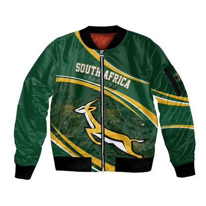 South Africa Rugby Personalized Bokke Sleeve Zip Bomber Jacket Springboks - Stronger Together - African Pride