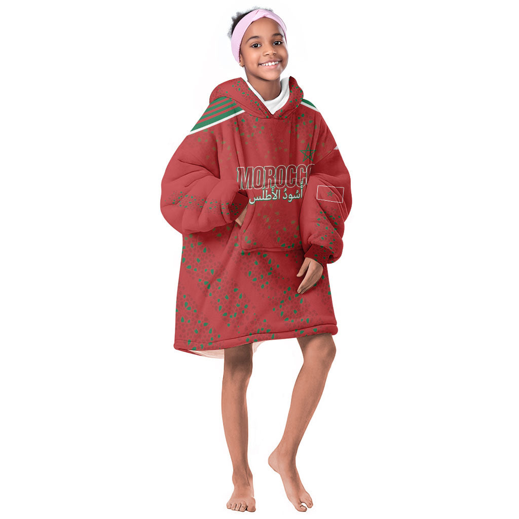 Morocco Football Atlas Lionesses Custom Kid Wearable Blanket Hoodie Arabesque Motif