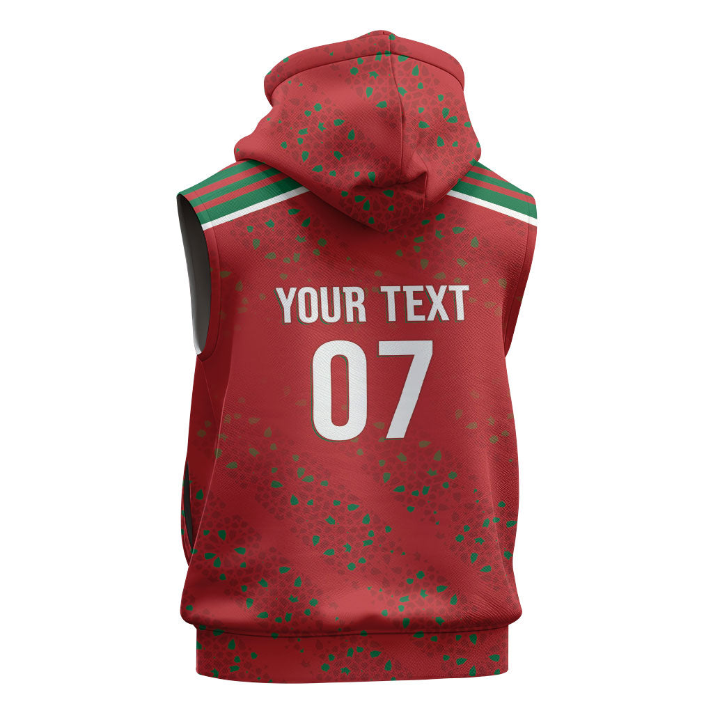 Morocco Football Atlas Lionesses Custom Sleeveless Zip Hoodie Arabesque Motif