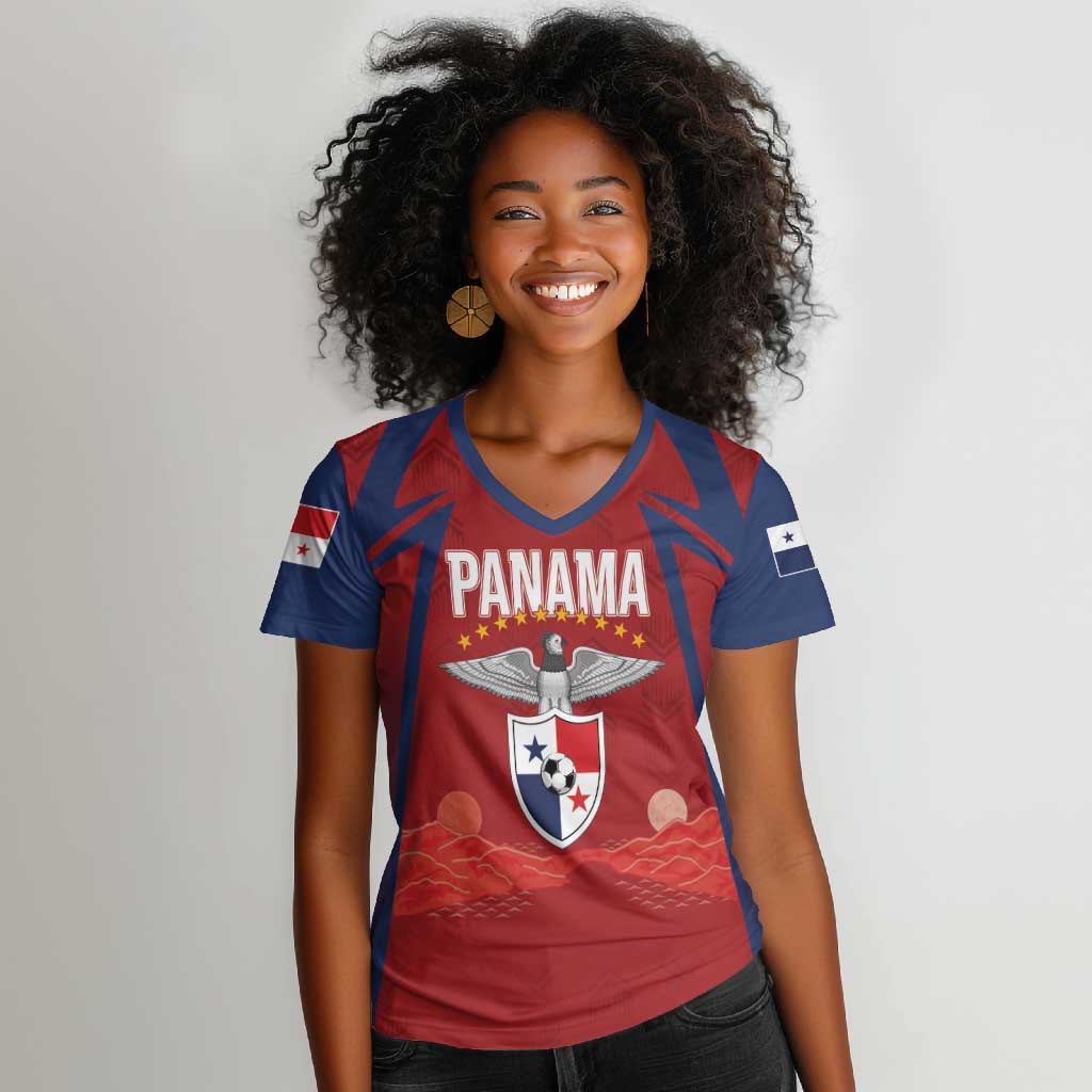 Afro-Panama Football 2026 Custom Women V-Neck T-Shirt La Marea Roja Making History LT7