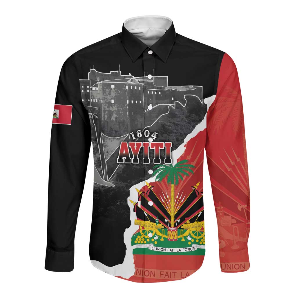 Personalized Haiti First Black Republic 1804 Long Sleeve Button Shirt Ayiti Citadel Laferriere