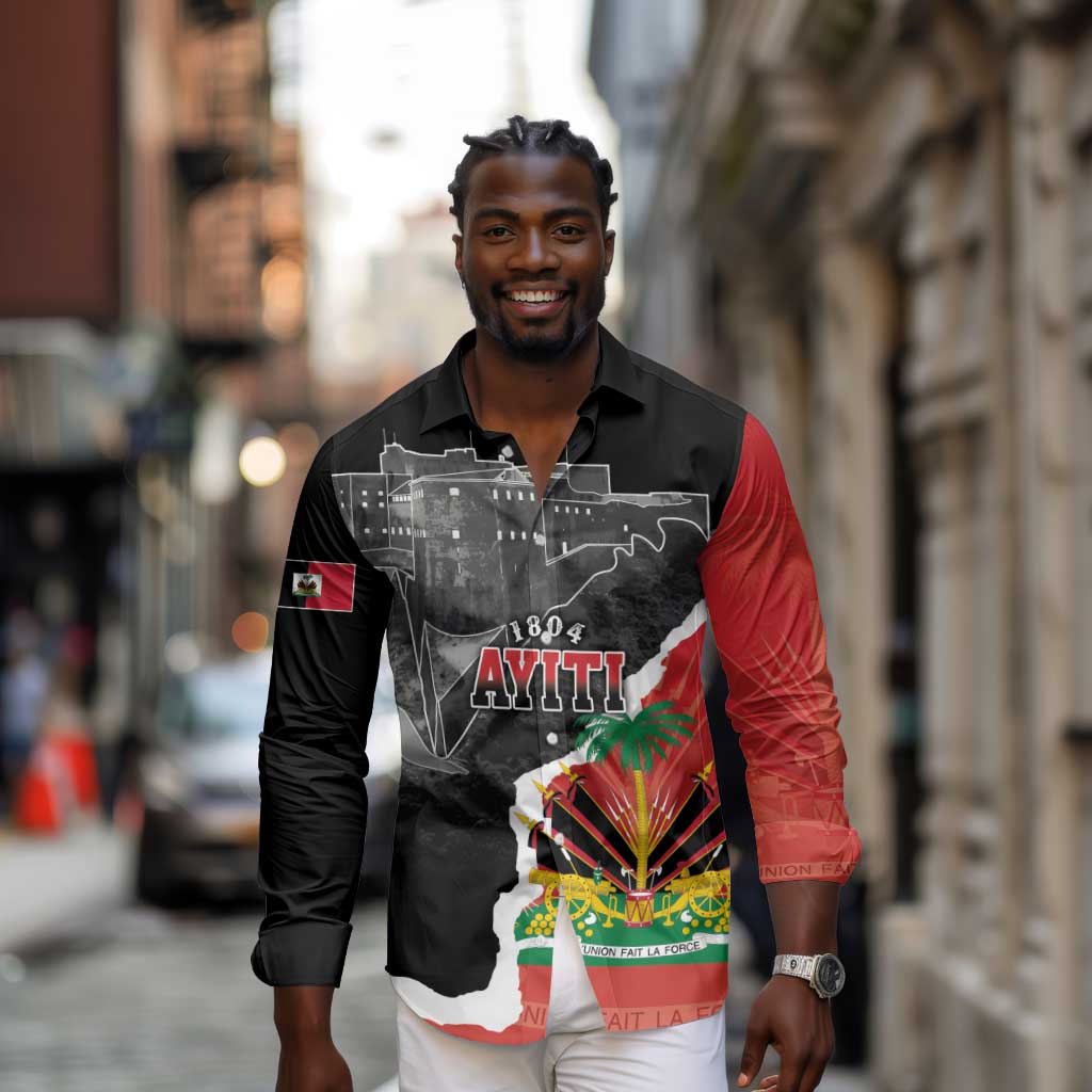 Personalized Haiti First Black Republic 1804 Long Sleeve Button Shirt Ayiti Citadel Laferriere