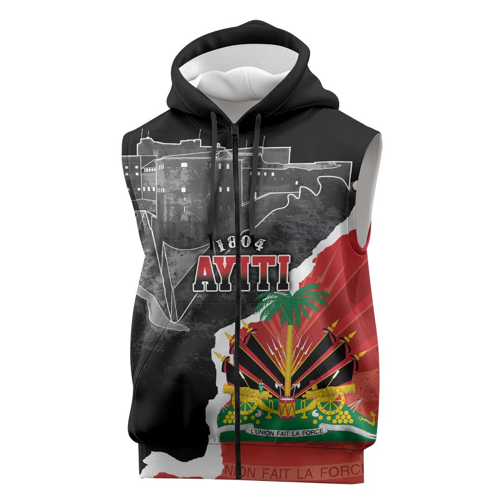Personalized Haiti First Black Republic 1804 Sleeveless Zip Hoodie Ayiti Citadel Laferriere - African Pride