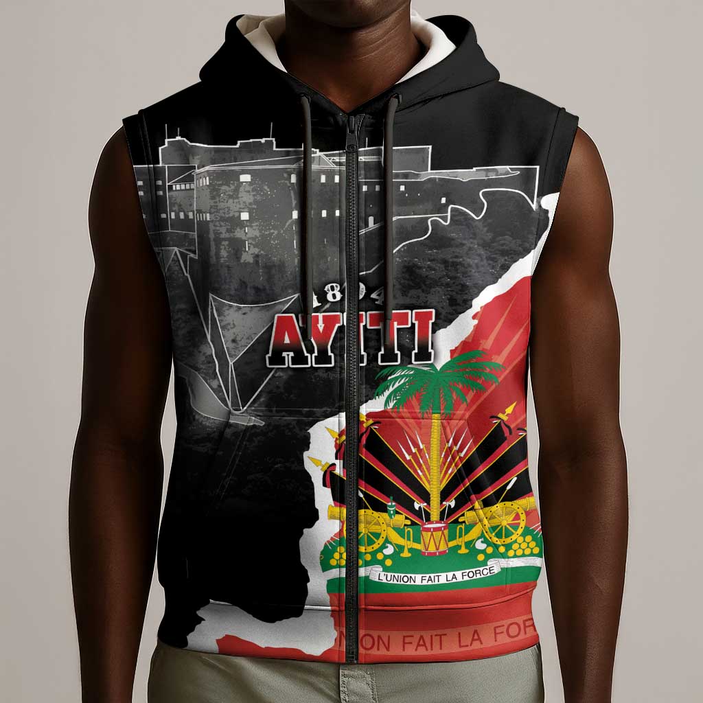 Personalized Haiti First Black Republic 1804 Sleeveless Zip Hoodie Ayiti Citadel Laferriere - African Pride