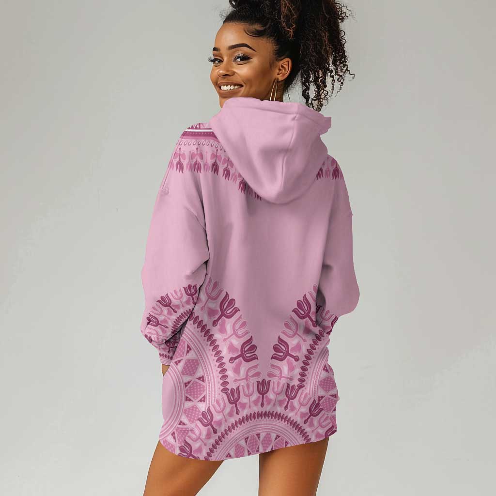Afro Breast Cancer Awareness Dashiki Hoodie Dress Glamorous Pink - African Pride