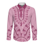 Afro Breast Cancer Awareness Dashiki Long Sleeve Button Shirt Glamorous Pink - African Pride