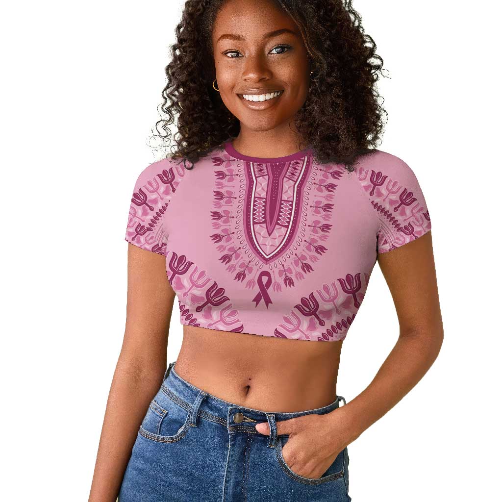 Afro Breast Cancer Awareness Dashiki Raglan Cropped T shirt Glamorous Pink - African Pride