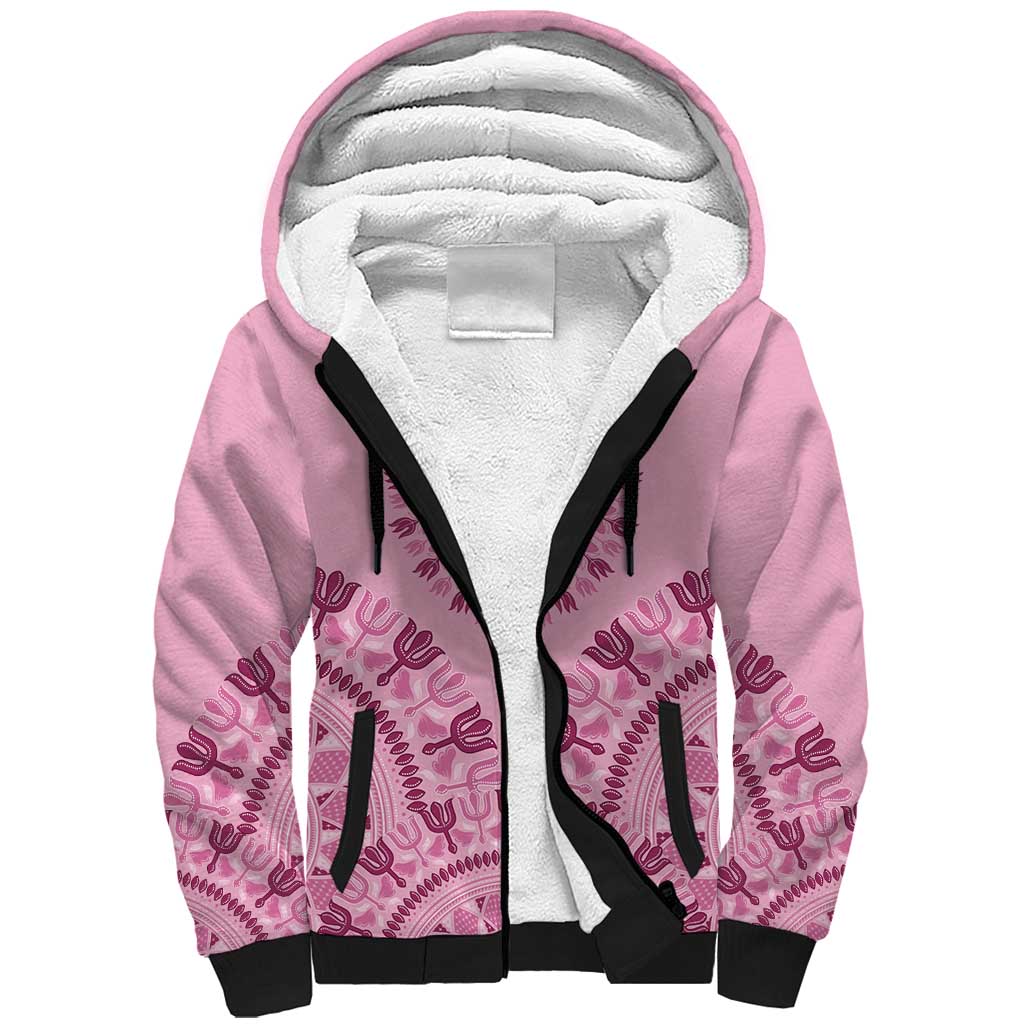 Afro Breast Cancer Awareness Dashiki Sherpa Hoodie Glamorous Pink - African Pride