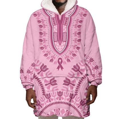 Afro Breast Cancer Awareness Dashiki Wearable Blanket Hoodie Glamorous Pink - African Pride