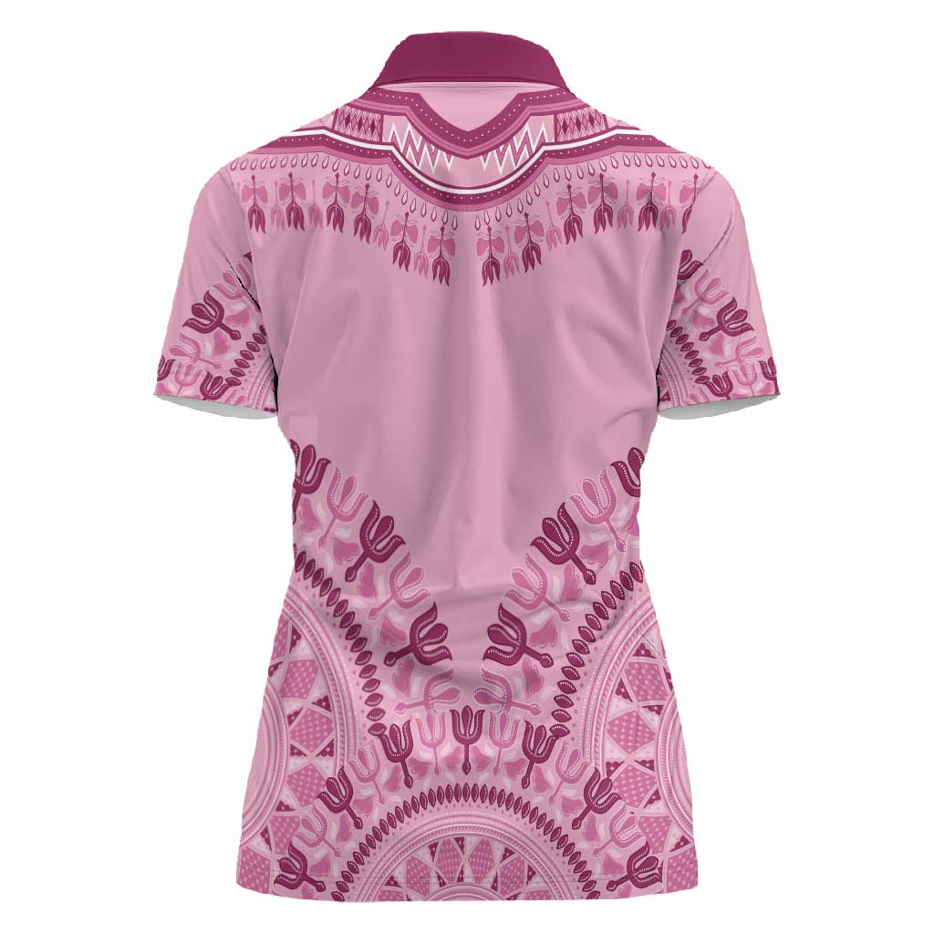 Afro Breast Cancer Awareness Dashiki Women Polo Shirt Glamorous Pink - African Pride