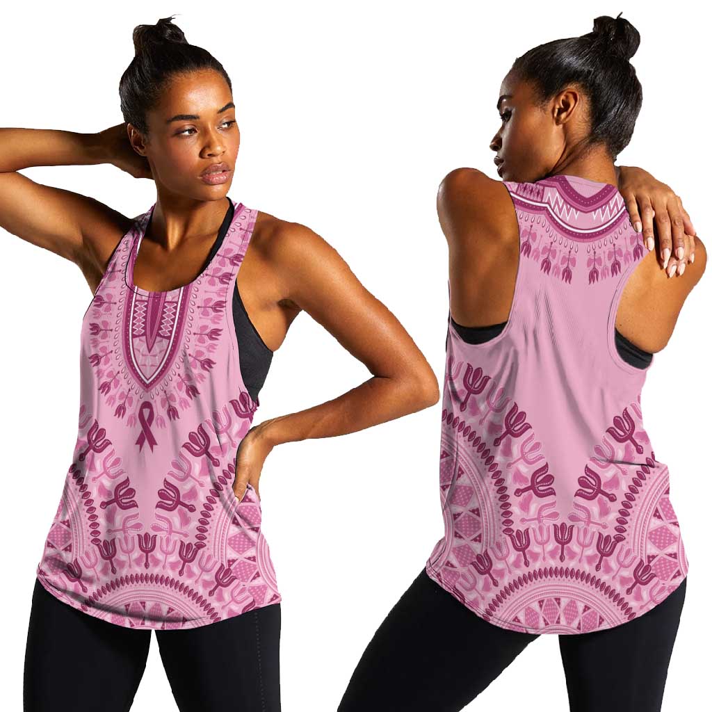 Afro Breast Cancer Awareness Dashiki Women Racerback Tank Glamorous Pink - African Pride