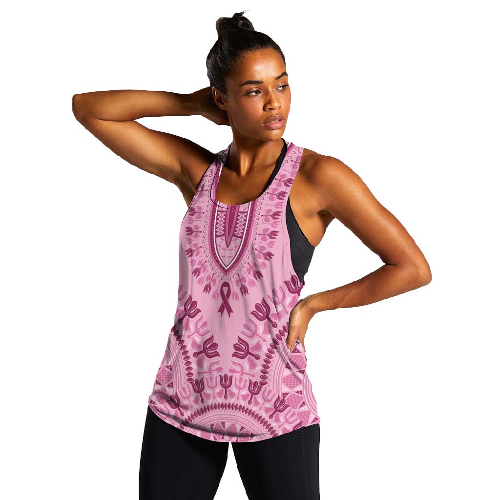 Afro Breast Cancer Awareness Dashiki Women Racerback Tank Glamorous Pink - African Pride