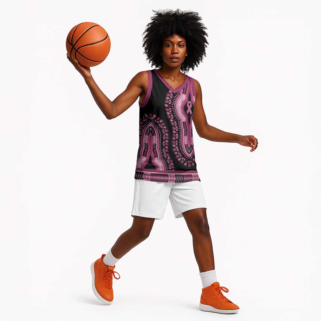 Breast Cancer Awareness Pink Ribbon Afro Basketball Jersey Dashiki Style LT7