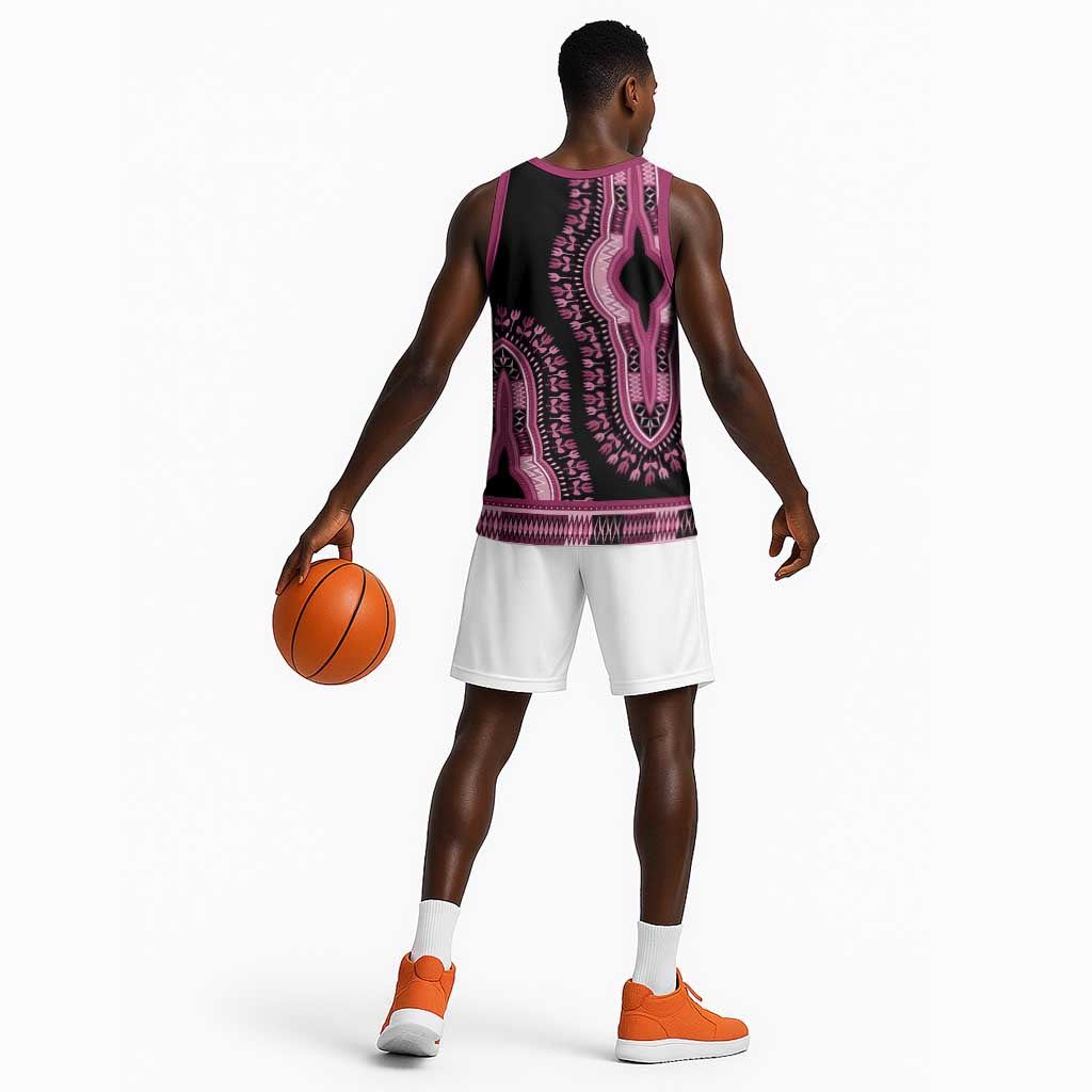 Breast Cancer Awareness Pink Ribbon Afro Basketball Jersey Dashiki Style LT7