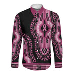 Breast Cancer Awareness Pink Ribbon Afro Long Sleeve Button Shirt Dashiki Style - African Pride