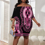 Breast Cancer Awareness Pink Ribbon Afro Off Shoulder Short Dress Dashiki Style - African Pride