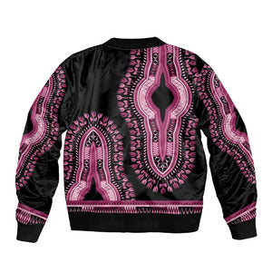 Breast Cancer Awareness Pink Ribbon Afro Sleeve Zip Bomber Jacket Dashiki Style - African Pride