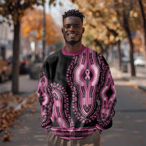 Breast Cancer Awareness Pink Ribbon Afro Sweatshirt Dashiki Style - African Pride