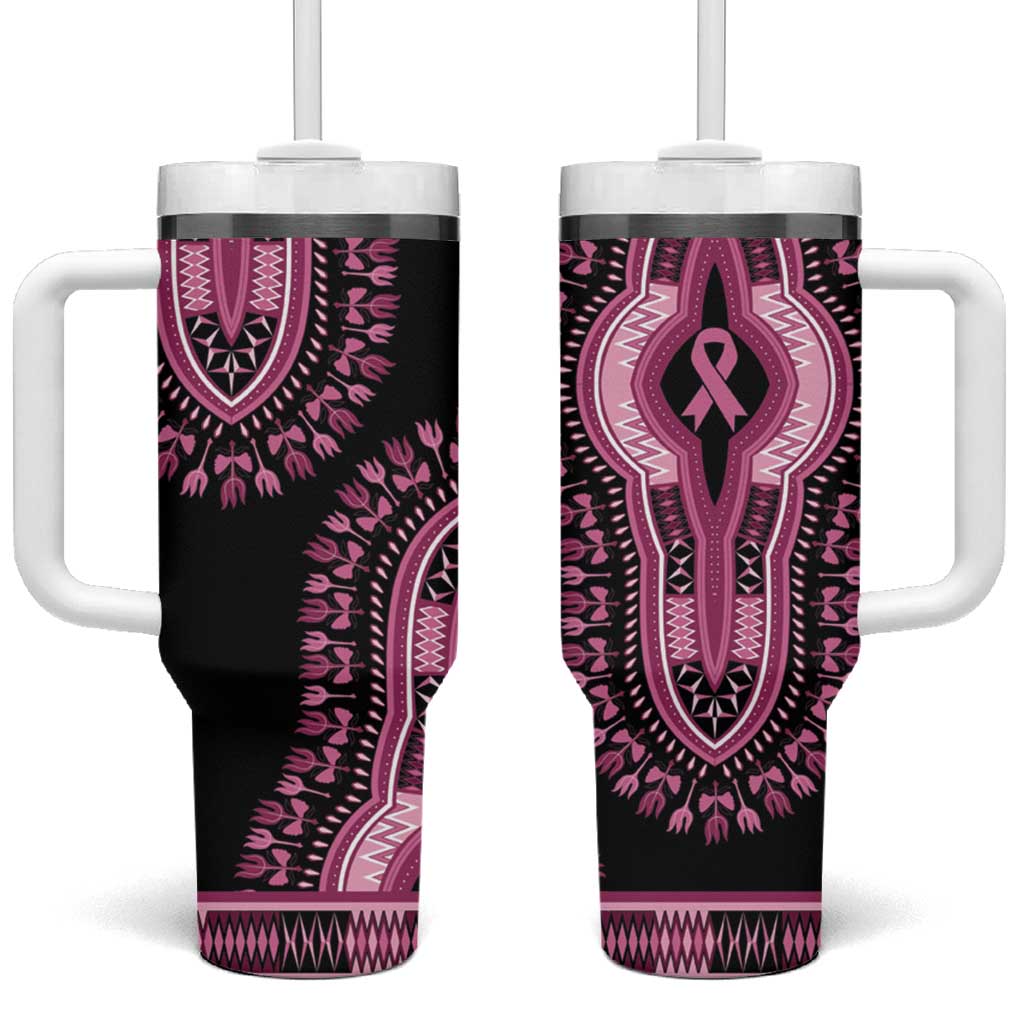 Breast Cancer Awareness Pink Ribbon Afro Tumbler With Handle Dashiki Style - African Pride