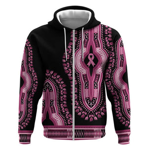 Breast Cancer Awareness Pink Ribbon Afro Zip Hoodie Dashiki Style - African Pride