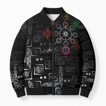 Afro Haiti Vodou Milokan Bomber Puffer Jacket