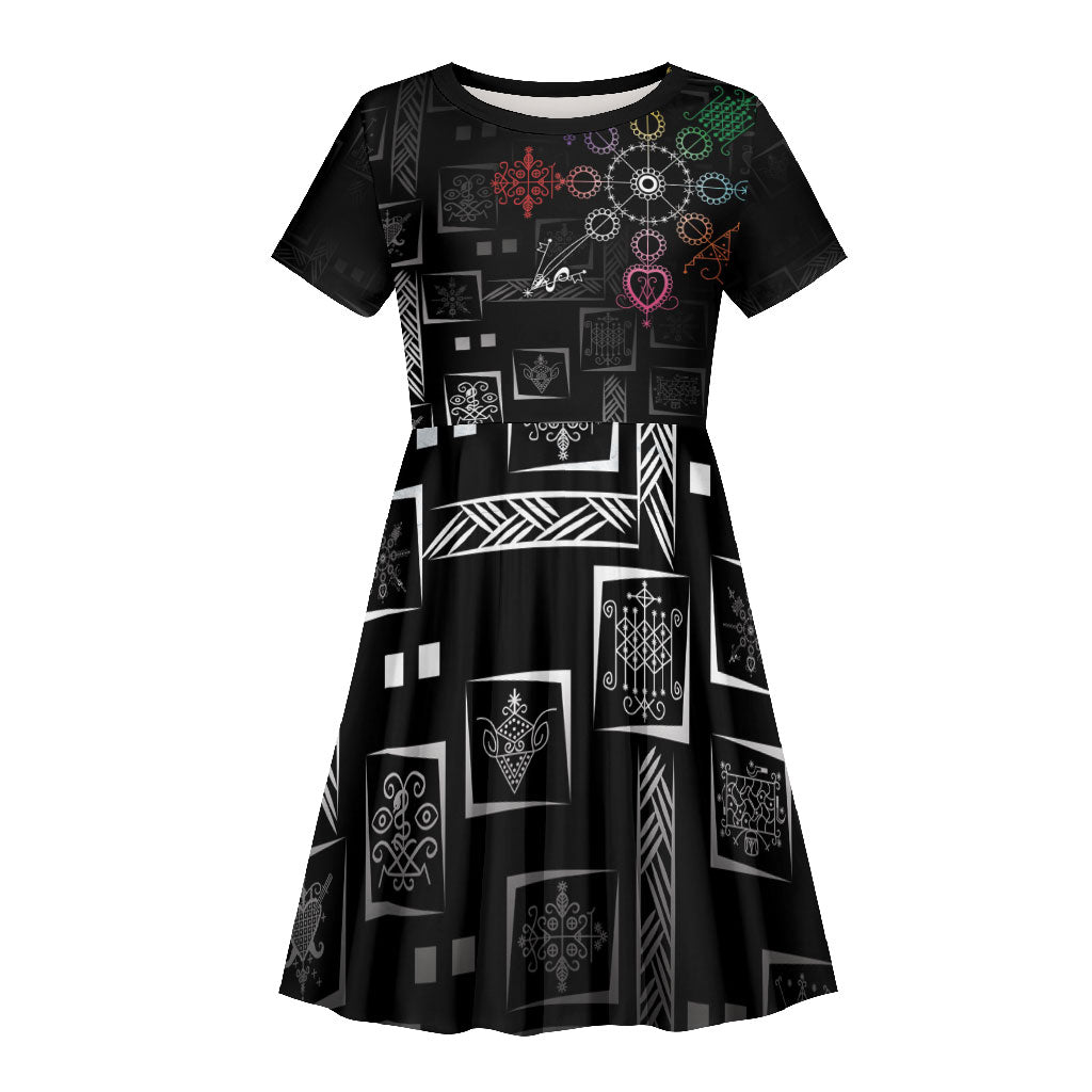 Afro Haiti Vodou Milokan Kid Short Sleeve Dress