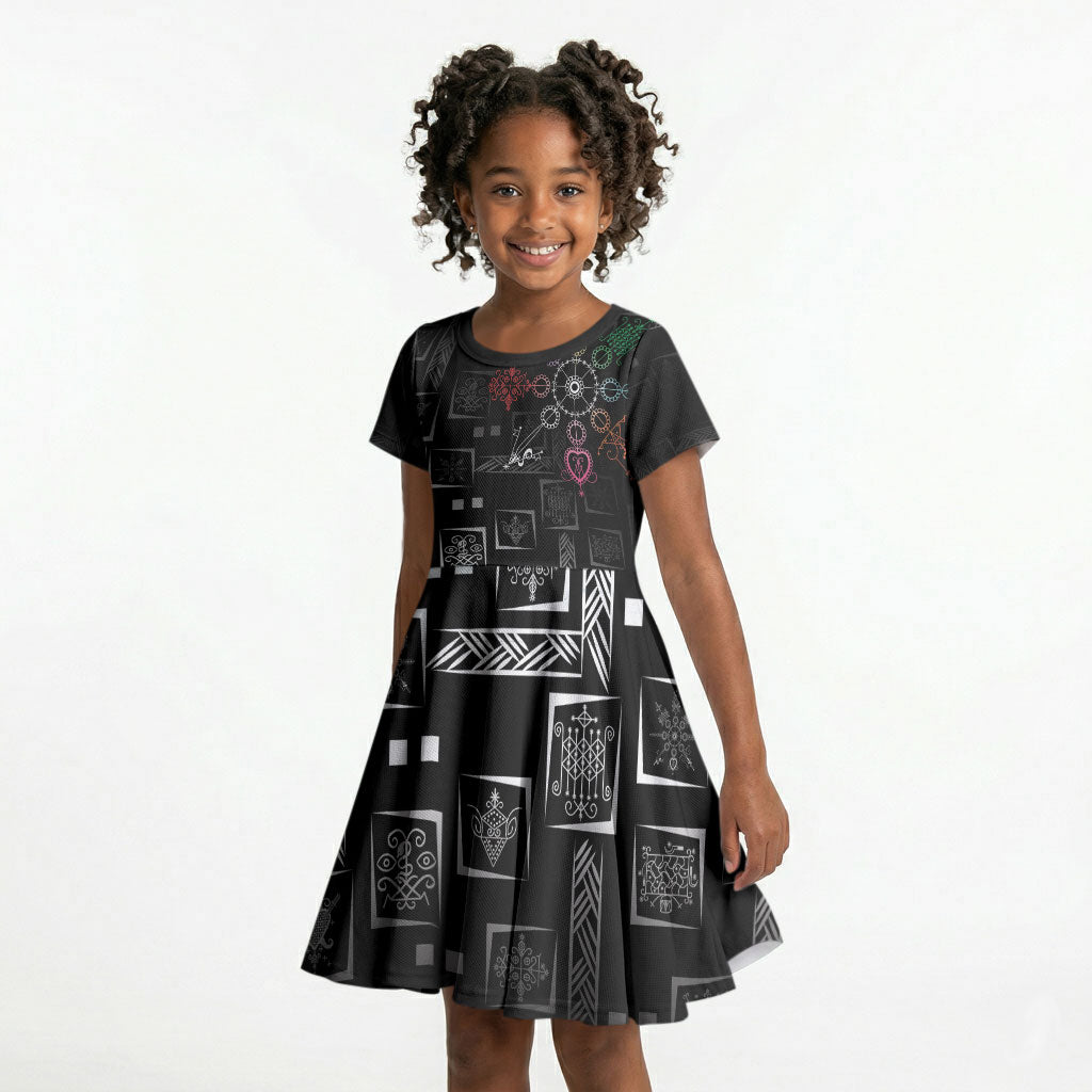 Afro Haiti Vodou Milokan Kid Short Sleeve Dress
