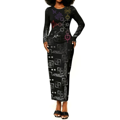 Afro Haiti Vodou Milokan Long Sleeve Bodycon Dress