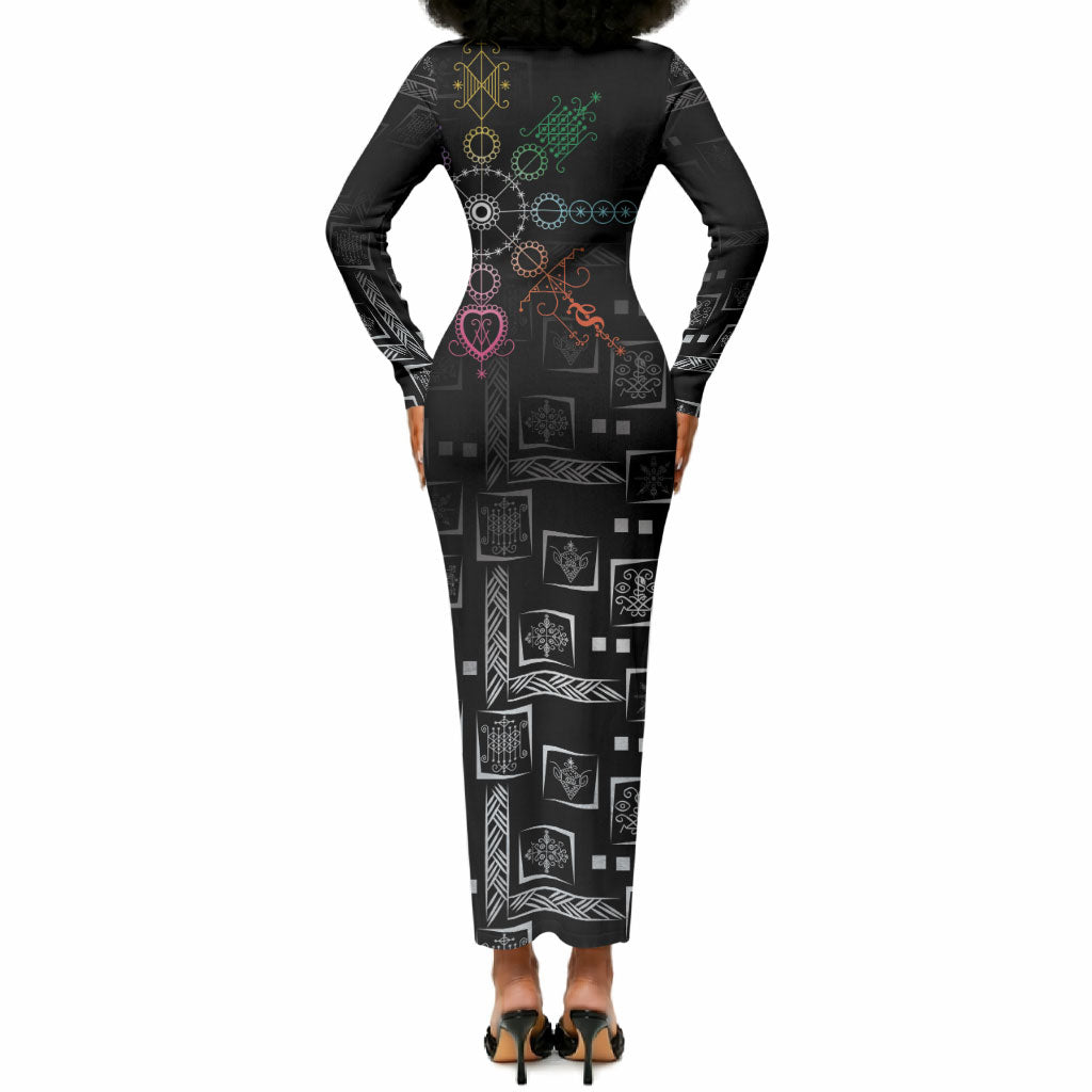 Afro Haiti Vodou Milokan Long Sleeve Bodycon Dress