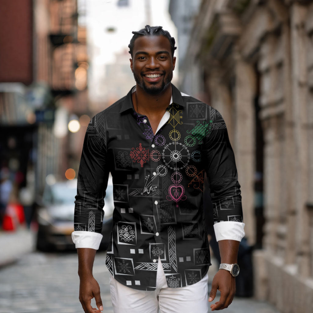 Afro Haiti Vodou Milokan Long Sleeve Button Shirt
