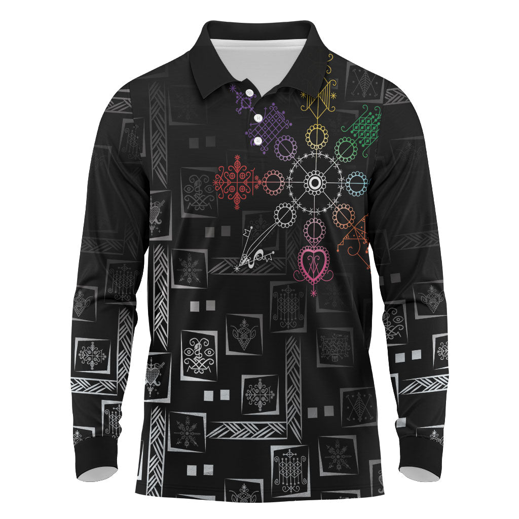 Afro Haiti Vodou Milokan Long Sleeve Polo Shirt